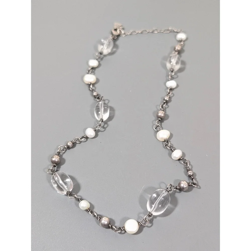 Silpada Retired 925 Clear Rock Crystal White Pearl‎ Necklace 18 in - Picture 2 of 11